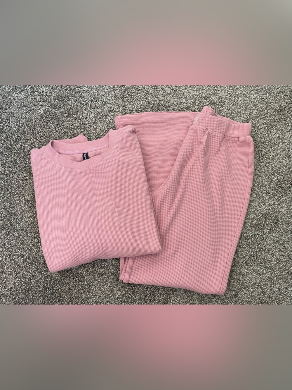 Women’s Comfrt Waffle-Knit Lounge Set Dusty Pink Size M